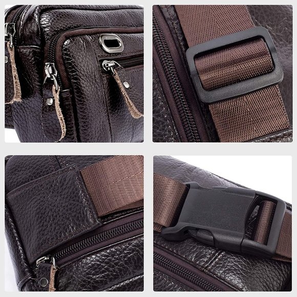 NWOT - MENS GENUINE LEATHER WAIST BAG HAS MULTIPLE POCKETS & PHONE GROMMET - Picture 5 of 13